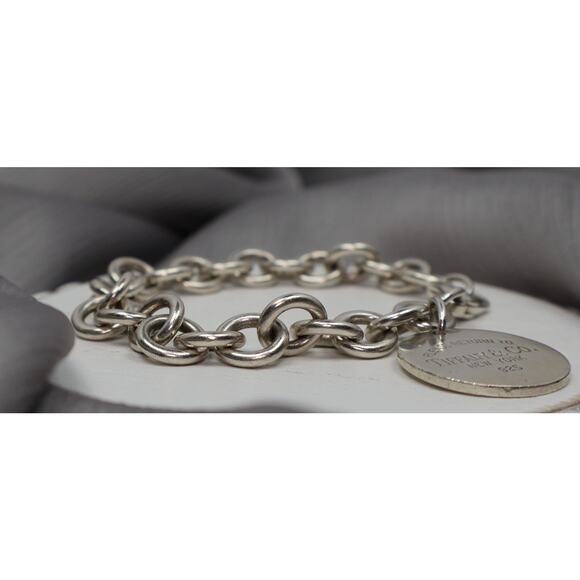 Tiffany & Co. 925 Round Tag Lobster Claw Charm Bracelet 36.23G / 7.5in / 10mm - Picture 4 of 5